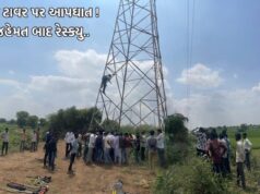 ધરાણા ગામે ૨૦૦ ફૂટ ઊંચા વીજ ટાવર પર યુવક લટકી ગયો !